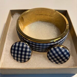kate spade Navy Gingham Gold-Tone Bangle with Matching Stud Earrings